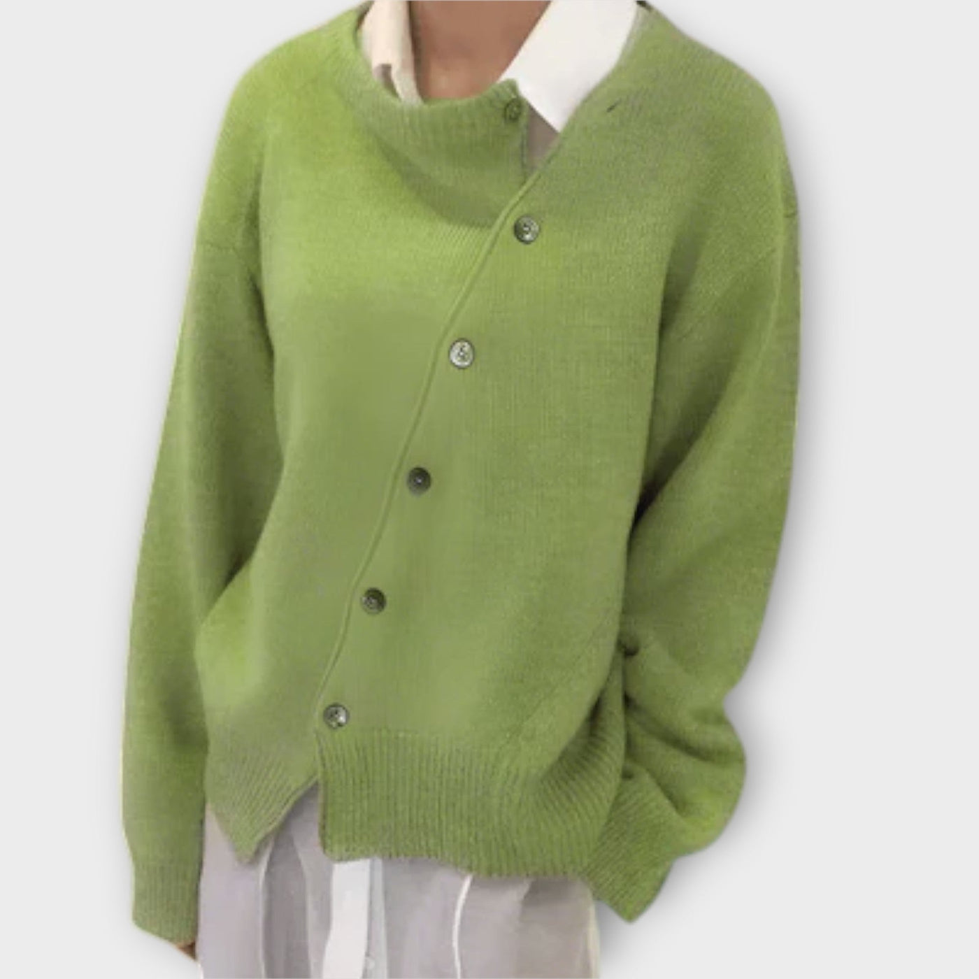 Asymmetrisk Knapp-Cardigan – Oansträngad Raffinering med Modern Twist