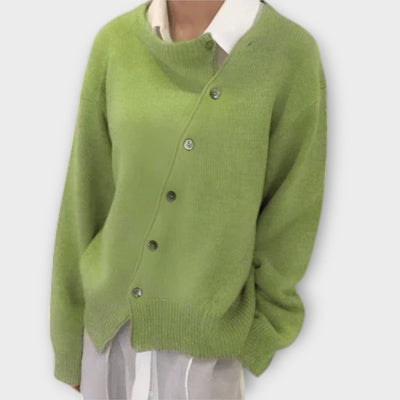 Asymmetrisk Knapp-Cardigan – Oansträngad Raffinering med Modern Twist