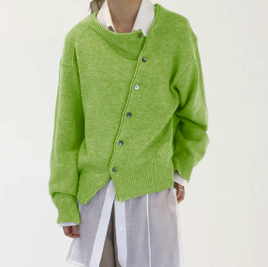 Asymmetrisk Knapp-Cardigan – Oansträngad Raffinering med Modern Twist