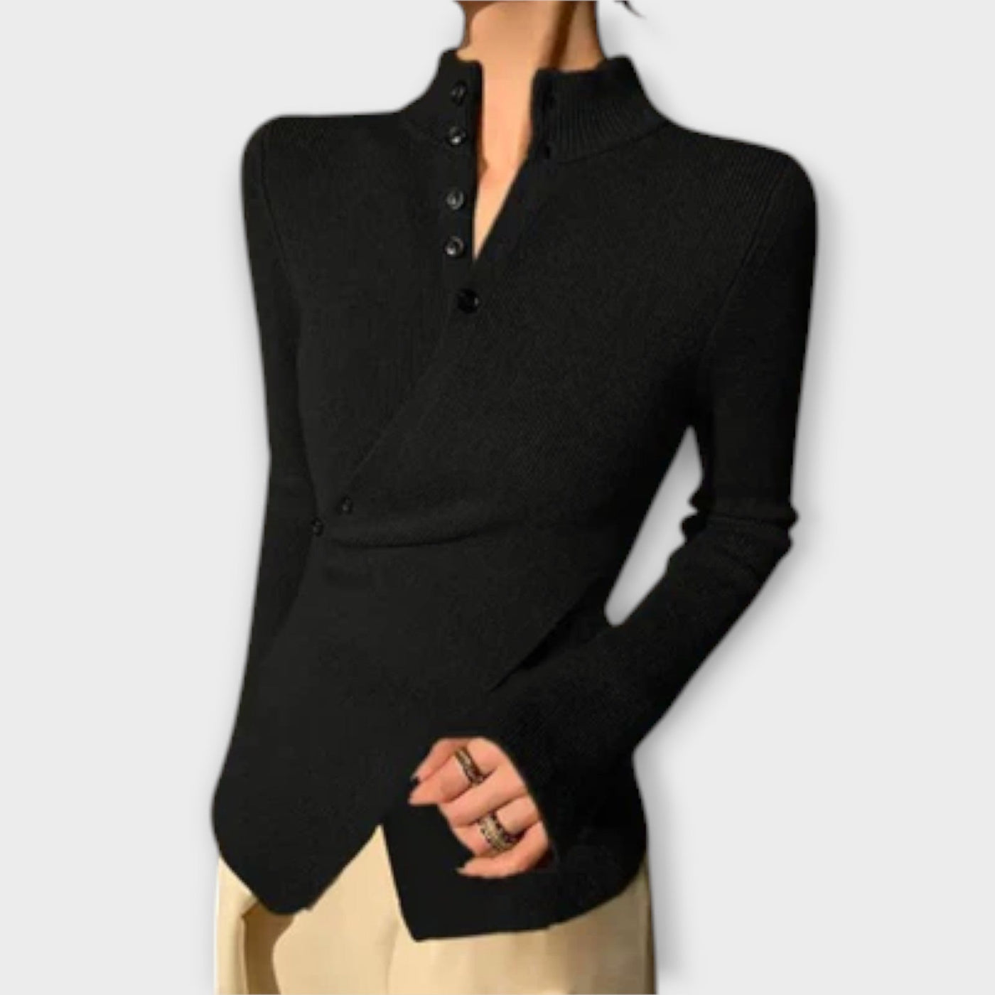 Asymmetrisk knapplångärmad topp – Modern elegans omdefinierad