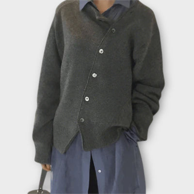 Asymmetrisk Knapp-Cardigan – Oansträngad Raffinering med Modern Twist