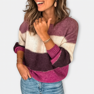 Colorblock Stickad Tröja – Avslappnad Charm