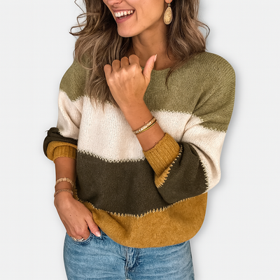 Colorblock Stickad Tröja – Avslappnad Charm