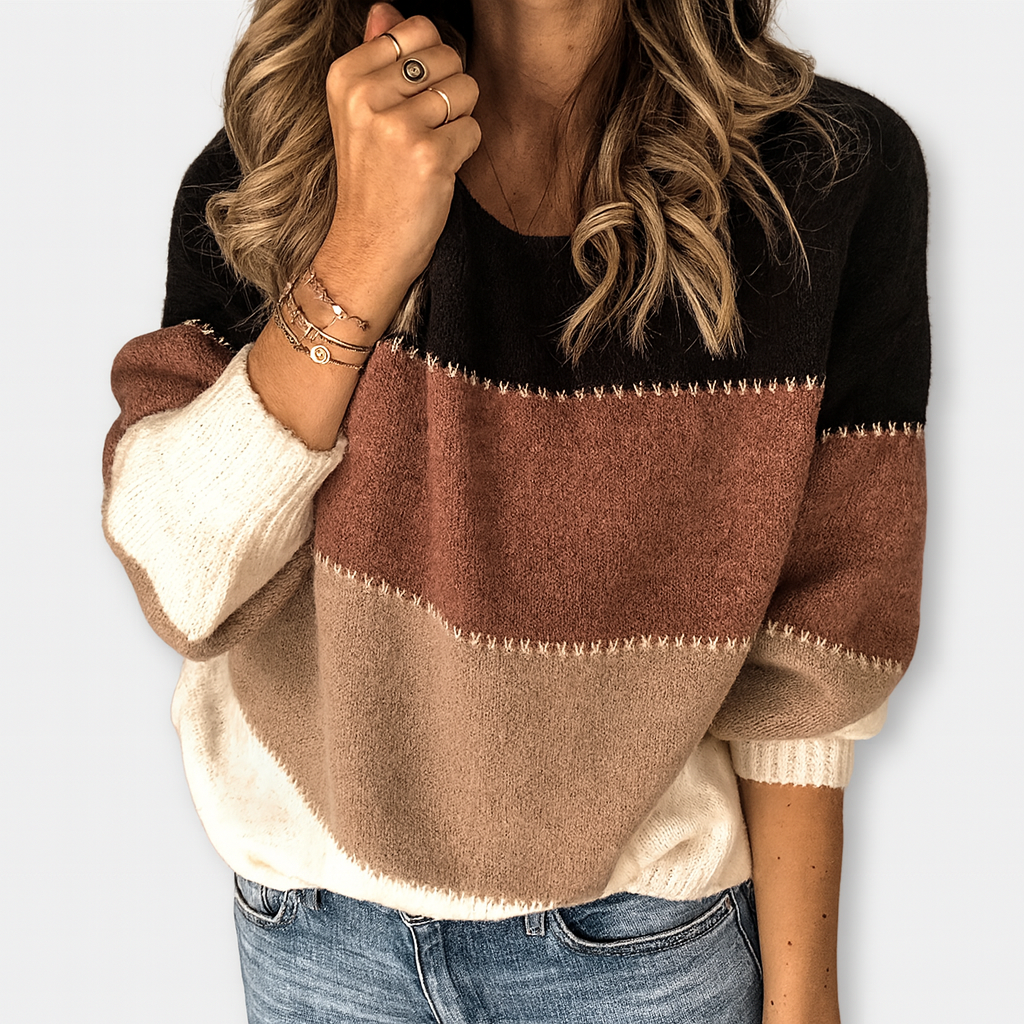 Colorblock Stickad Tröja – Avslappnad Charm