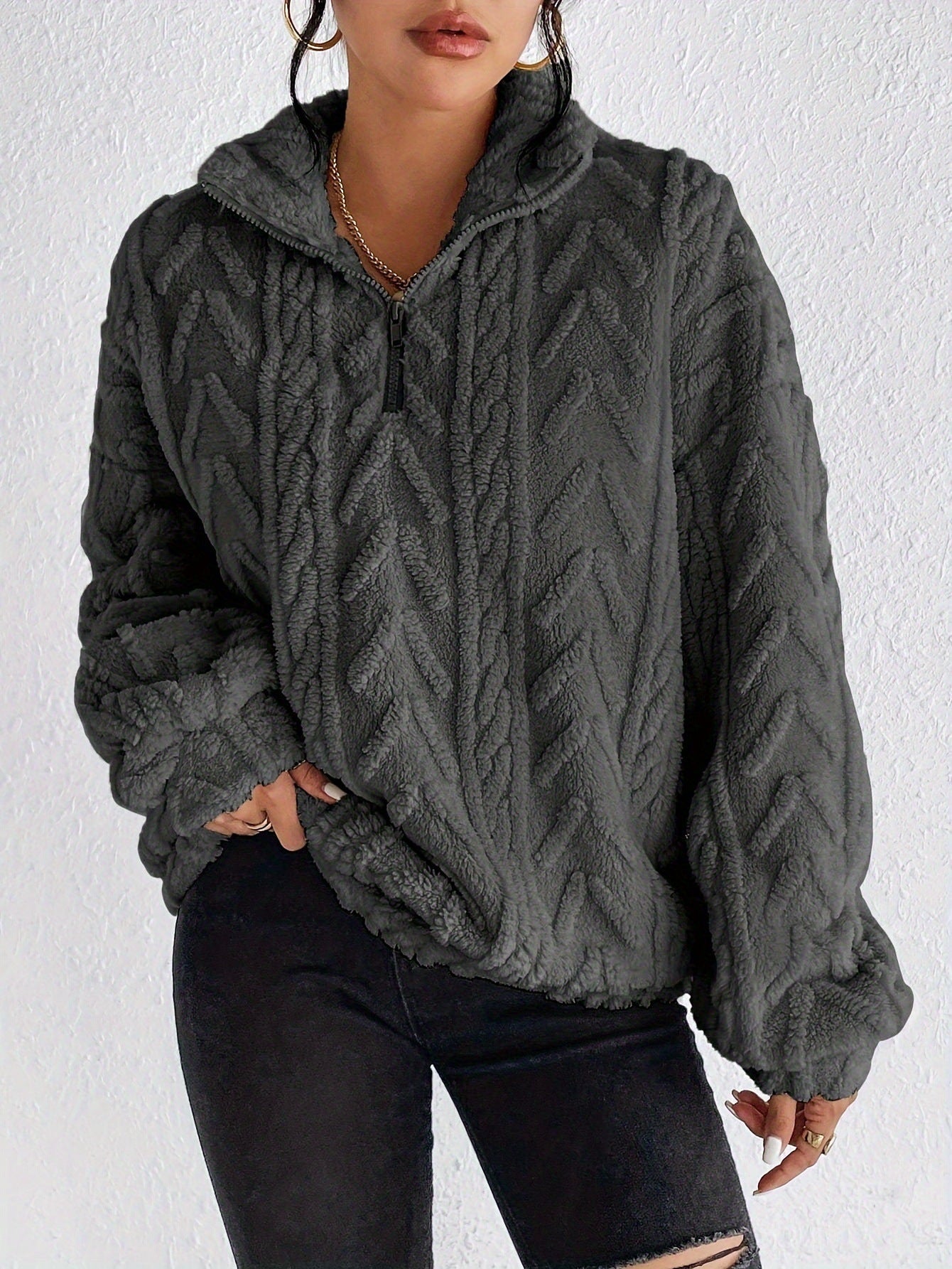 Fleece-Strickpullover – Bekväm värme med enkelt stil