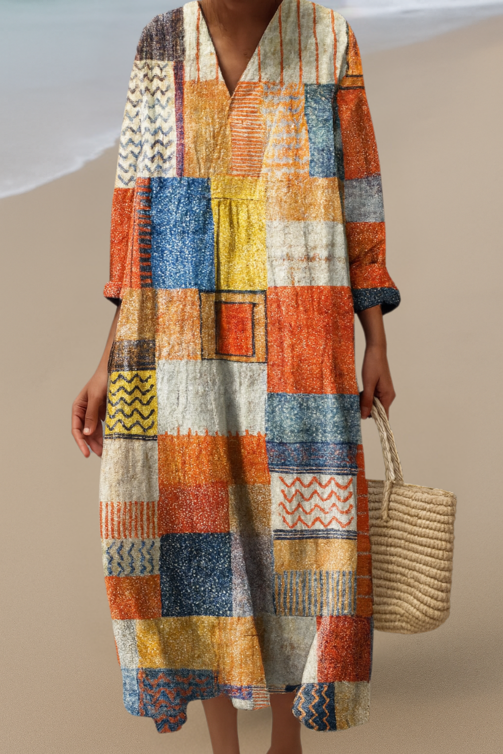 Patchwork Boho Klänning – Konstnärlig Flair, Komfort hela dagen
